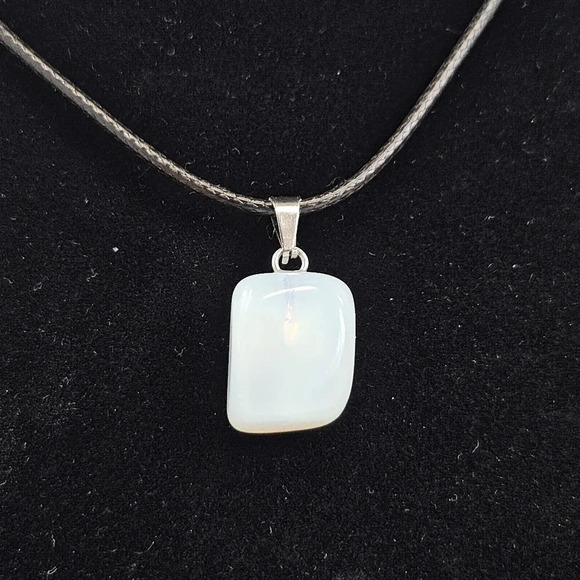 Opalite Natural Stone Cube Necklace with 18in Black Chain SN8 - Picture 2 of 2